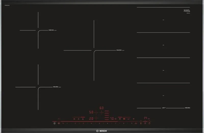 piano cottura a induzione 80cm 5 fuochi 7400w flexinduction nero - pxv875dv1e - bosch