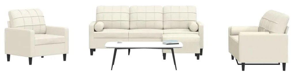 Set Di Divani 4 Pz Con Cuscini E Rinforzi Crema İn Velluto /