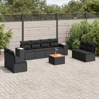 Set Divani da Giardino 9 pz con Cuscini Nero in Polyrattancod mxl 87777