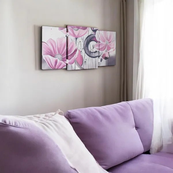 Quadro TRIS moderno su tela 65x146 cm telaio in legno tema Floreale