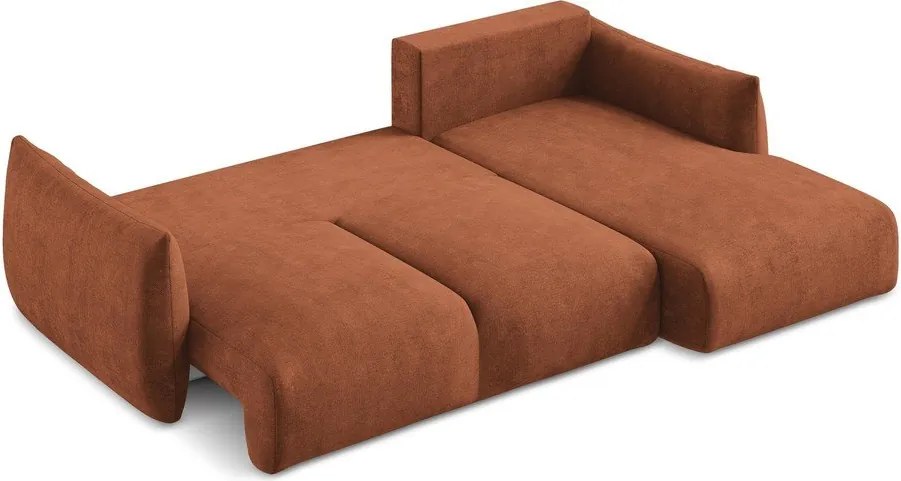 Divano angolare color terracotta allungabile (con penisola a destra/con chaise lounge) con rivestimento in ciniglia Leila – Makamii
