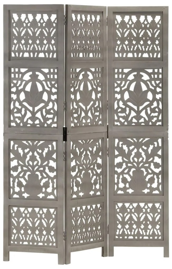 Divisorio 3 pannelli intagliato grigio 120x165cm mango massello