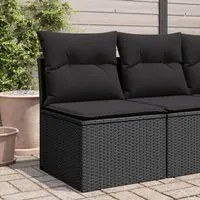 Divano Giardino Senza Braccioli con Cuscini Nero in Polyrattan 365984