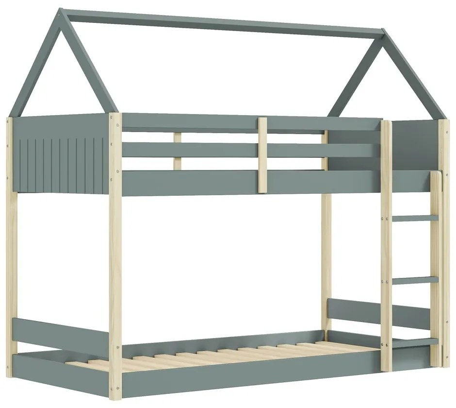 Letto da bambini a forma di casa/a castello di colore naturale/verde polveroso con rete inclusa 90x190 cm Valka – Marckeric