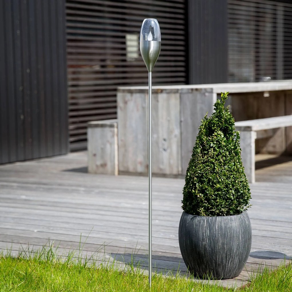 Lindby Lampada LED solare Jari, altezza 122 cm, acciaio inox, trasparente