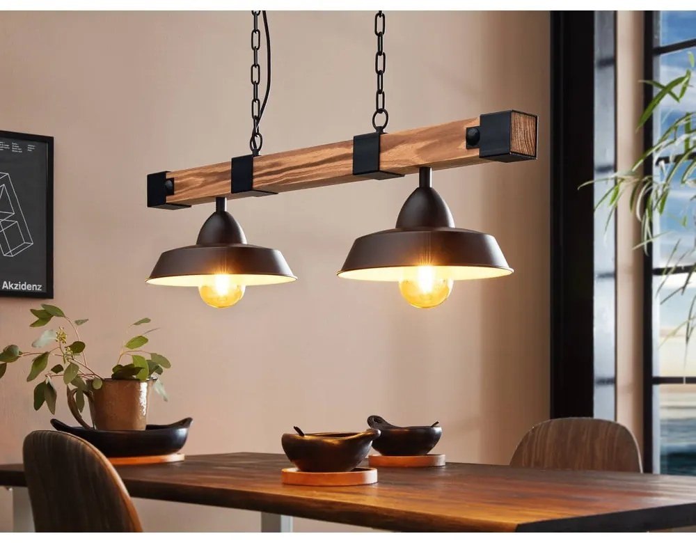 Lampadario nero/di colore naturale con paralume in metallo OLDBURY – EGLO