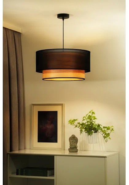 Duolla - Lampadario a sospensione con filo WOOD BOHO 1xE27/15W/230V diametro 45 cm nero/beige