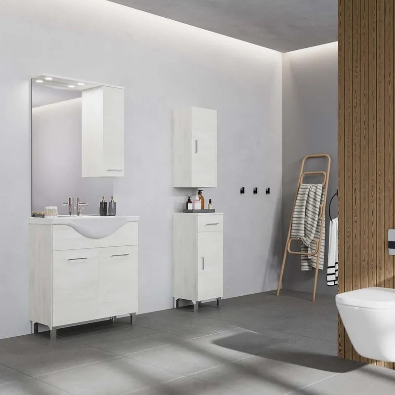 Armadietto bagno a terra SYMOA 1 cassetto 1 anta P 33.5 x L 31.5 x H 88 cm rovere bianco legno