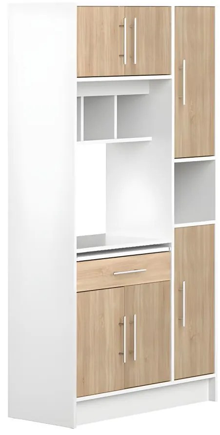 Credenza da cucina  5 ante e 1 cassetto Bianco e quercia - MADY