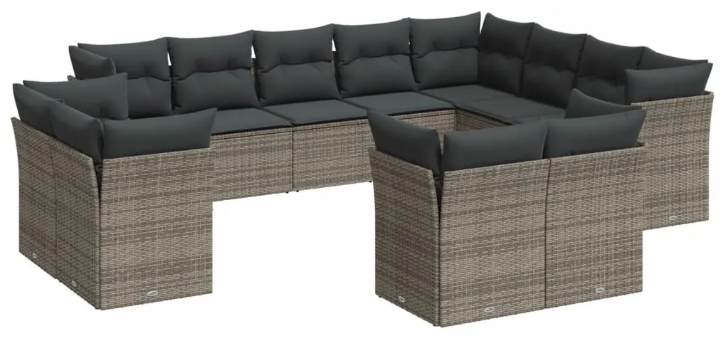 Set divani da giardino 12 pz con cuscini grigio in polyrattan