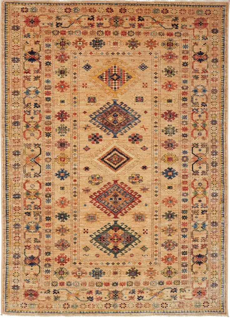 Kazak Tappeto 210x150 Beige (Pakistan) Annodato A Mano