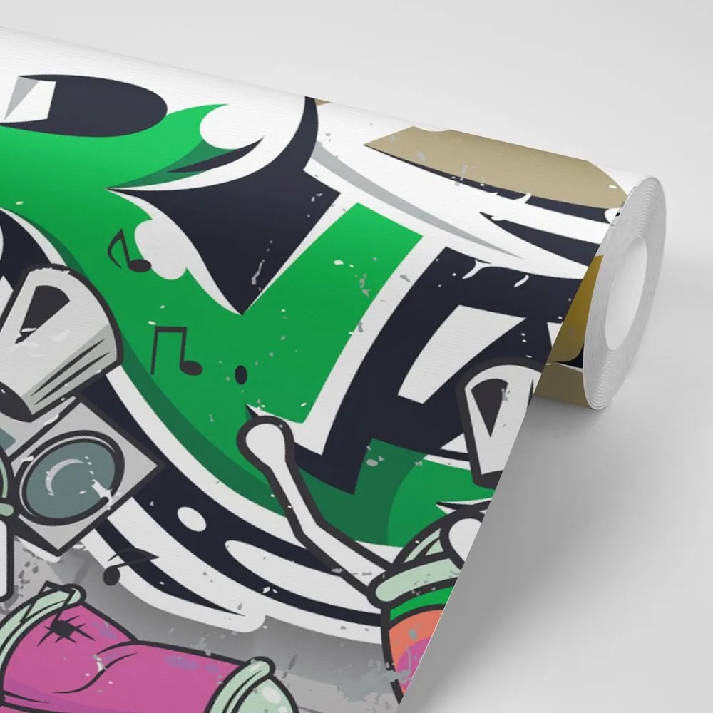 Carta da parati – Scritta Street Art verde con spray