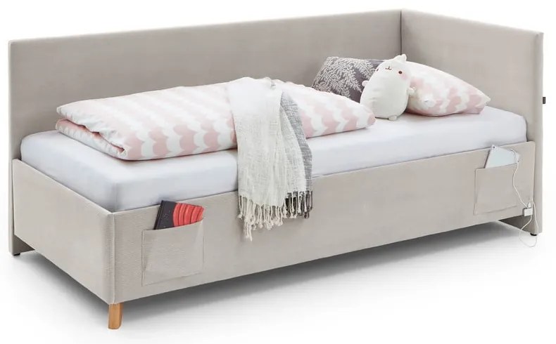 Letto da bambini con sponde beige imbottito con contenitore con rete inclusa 120x200 cm Cool – Meise Möbel