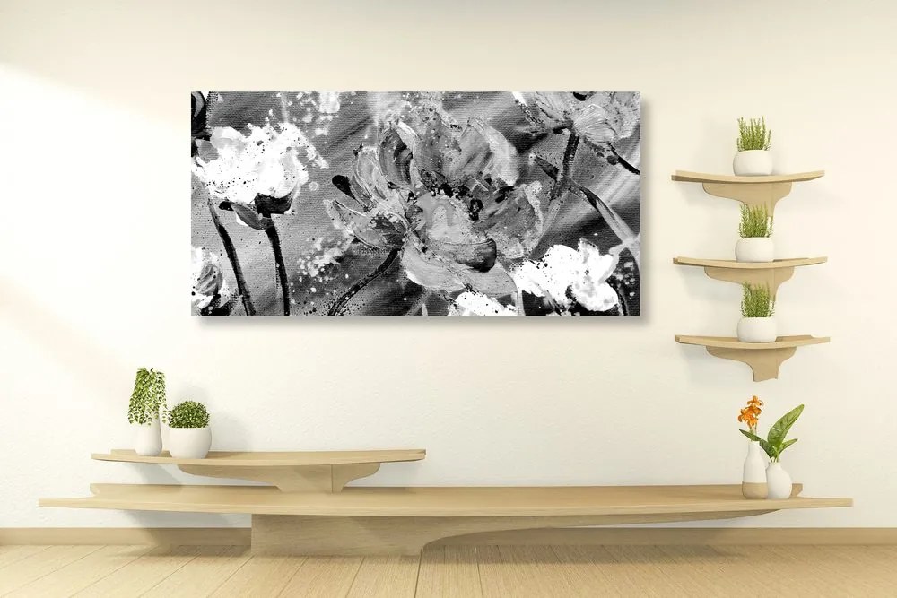 Stampa su tela – Dipinto di fiori in bianco e nero