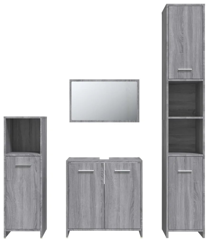 Set mobili da bagno 4 pz grigio sonoma in legno multistrato