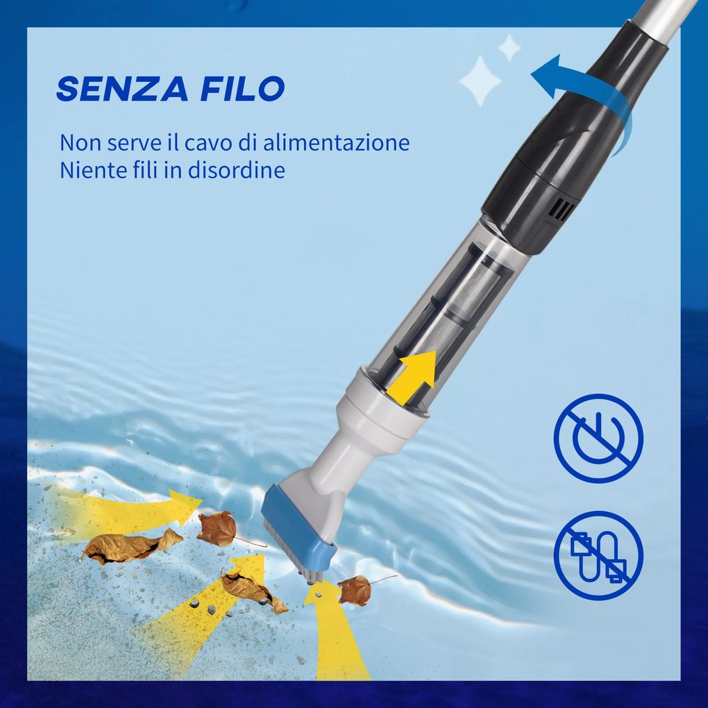 Aspirapolvere per Piscina Portatile Ø6x106-162 cm con Asta a 3 Livelli Blu e Bianco...