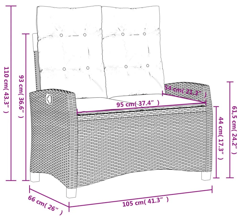 Panca Reclinabile da Giardino con Cuscini Beige in Polyrattan