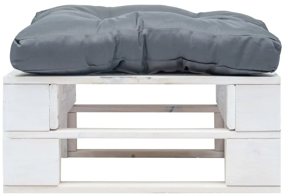 Ottomana pallet da giardino con cuscino grigio in legno bianco