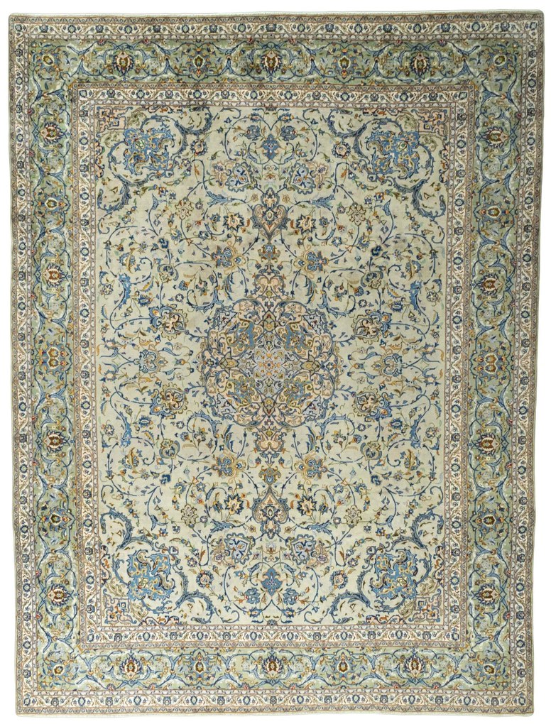 Kashan Tappeto persiano 390x300 Verde (Iran) Annodato A Mano