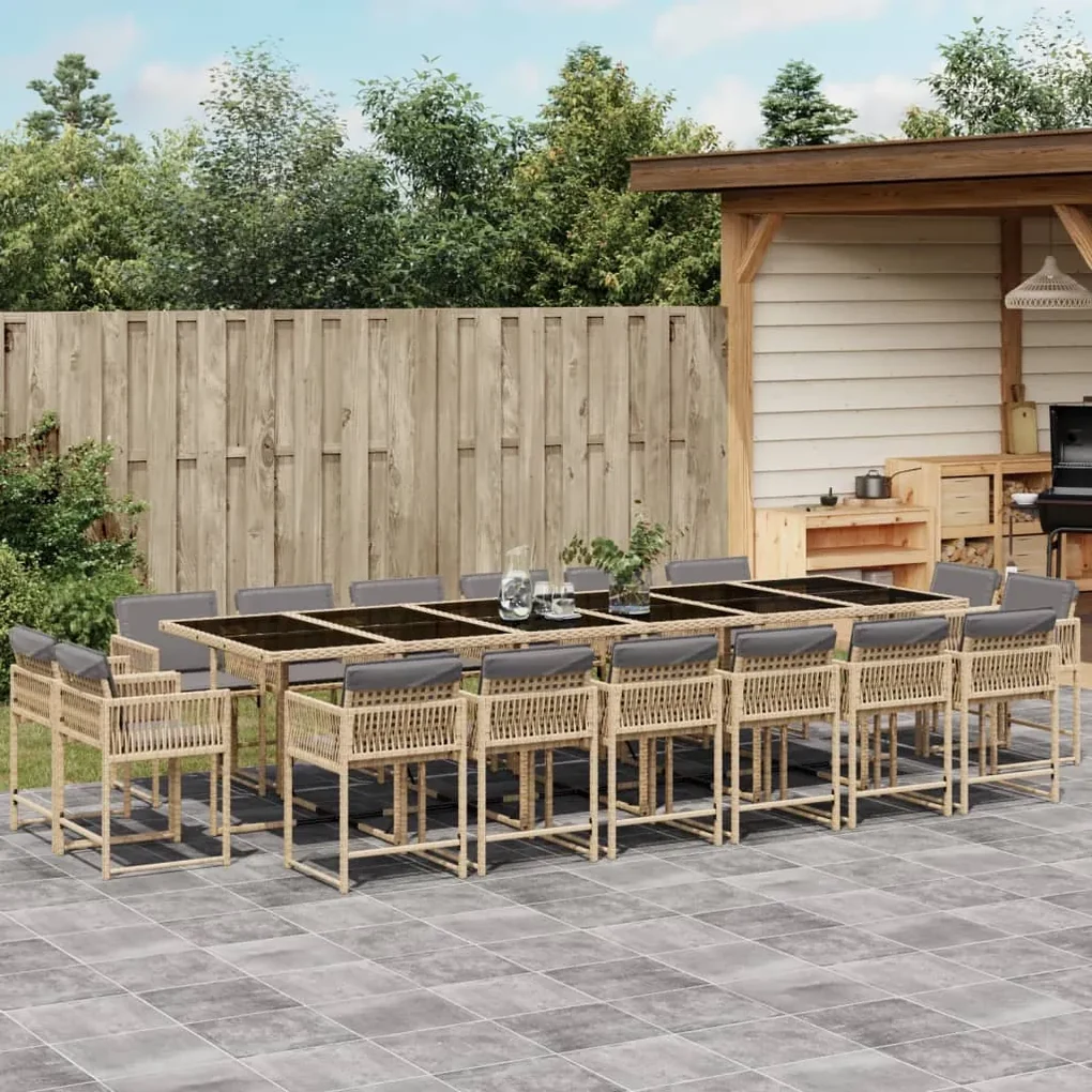 Set pranzo da giardino 17 pz con cuscini beige misto polyrattan
