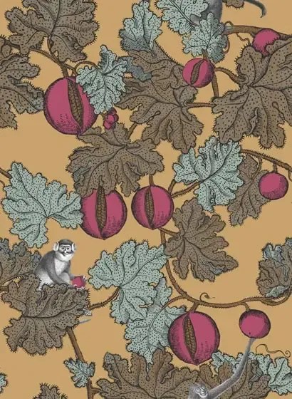Tapete Frutto Proibito v. Cole & Son - Sky Blue/Plum on Gold