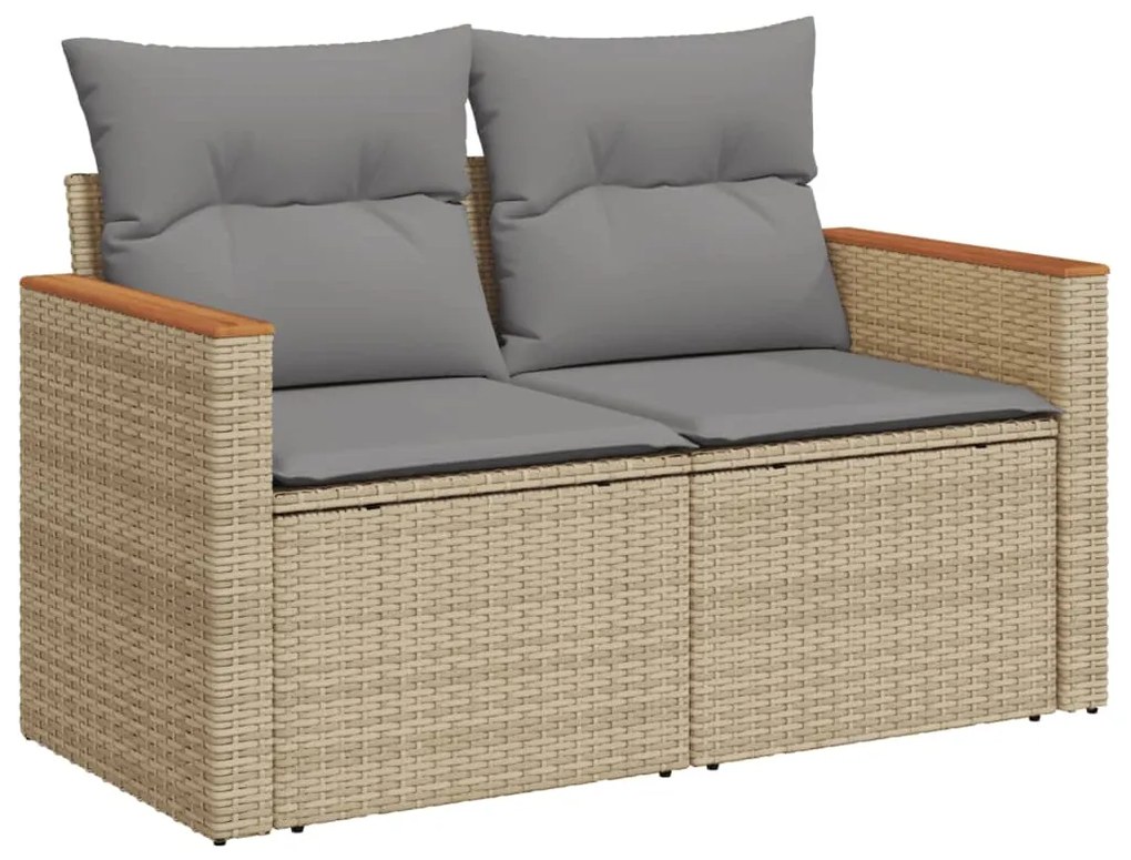 Set Divano da Giardino 9 pz con Cuscini Beige Misto Polyrattan