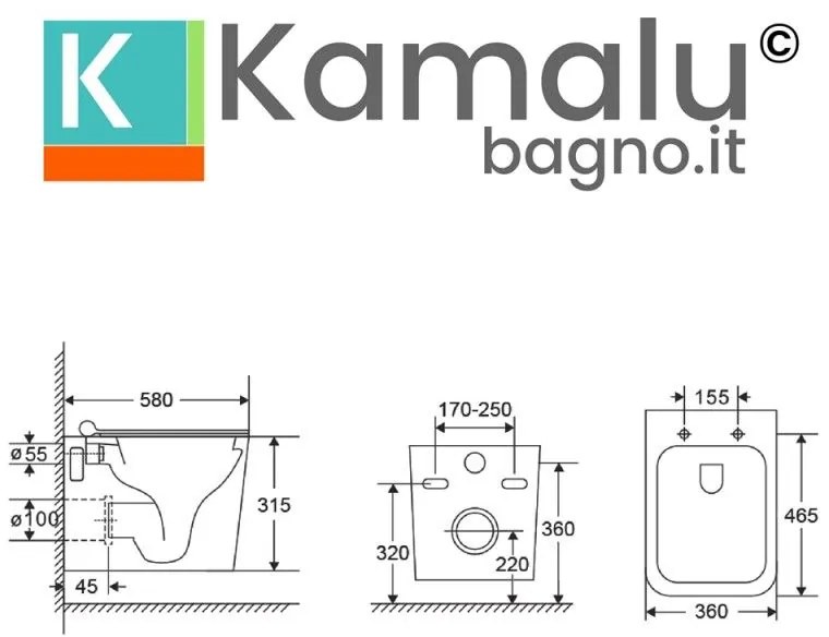 Kamalu - sanitari bagno sospesi senza brida | litos-s