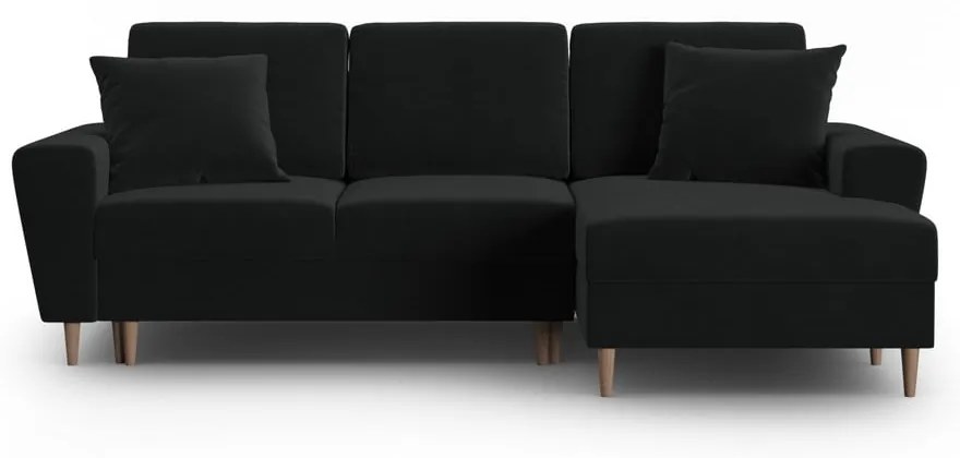 Divano angolare nero allungabile e con contenitore (con penisola a destra/con chaise lounge) con rivestimento in velluto Kyoto – Cosmopolitan Design