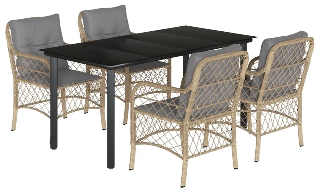 Set pranzo da giardino 5 pz con cuscini beige misto polyrattan