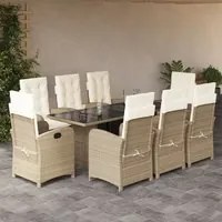 Set da Pranzo da Giardino 9 pz con Cuscini Beige in Polyrattancod mxl 87931