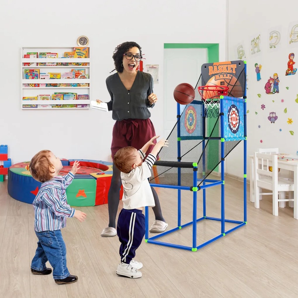 Costway Macchina da pallacanestro per bambini, Set giochi per basket e palline attaccanti con segnapunti elettronico