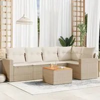 Set Divano da Giardino 6 pz con Cuscini Beige in Polyrattan 3256443