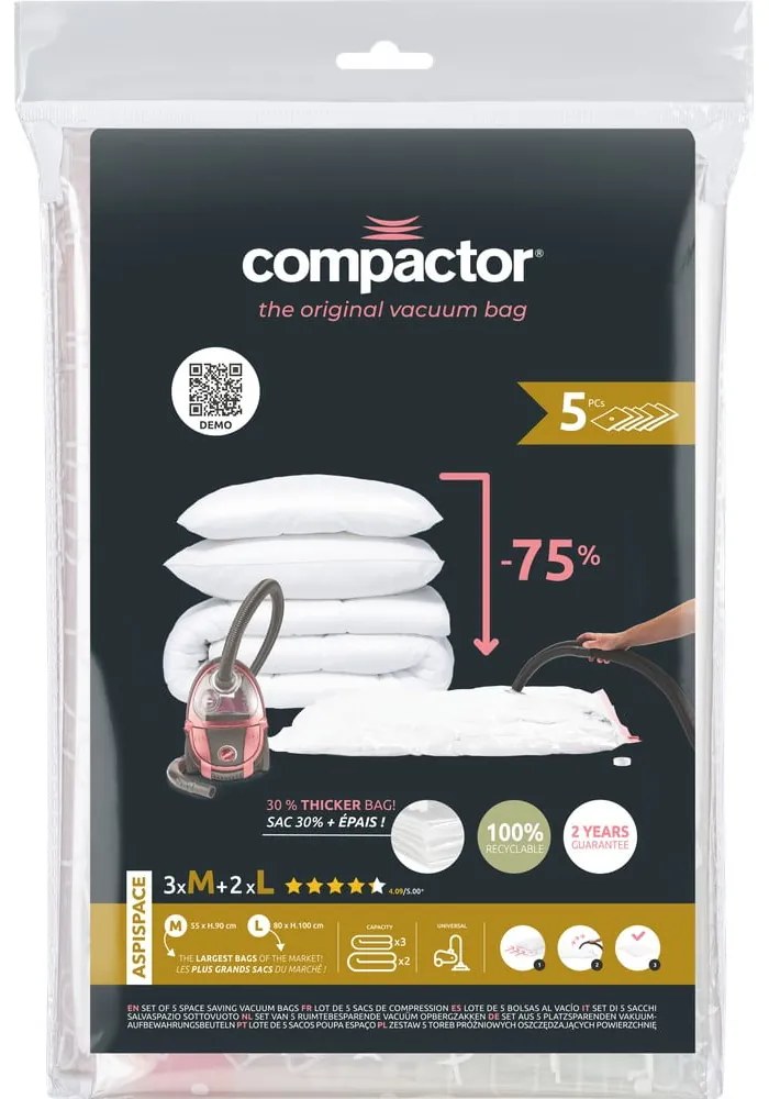Sacchetti per il vuoto in set da 5 pezzi Aspispace M/L - Compactor