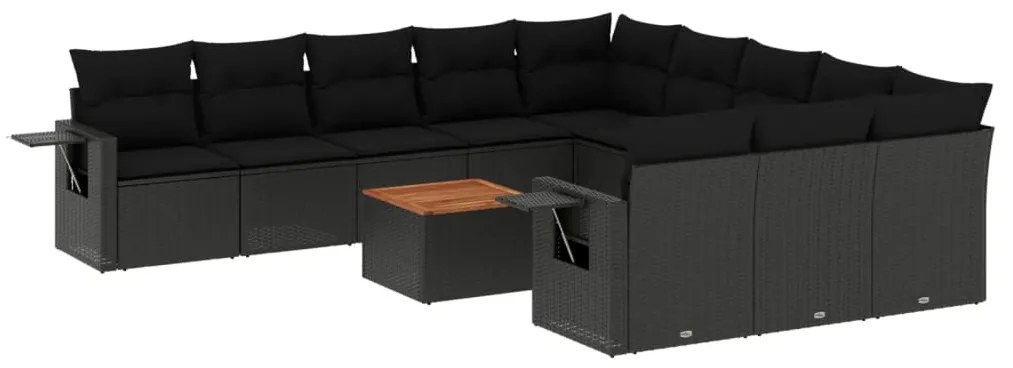 Set divani da giardino 12 pz con cuscini nero in polyrattan