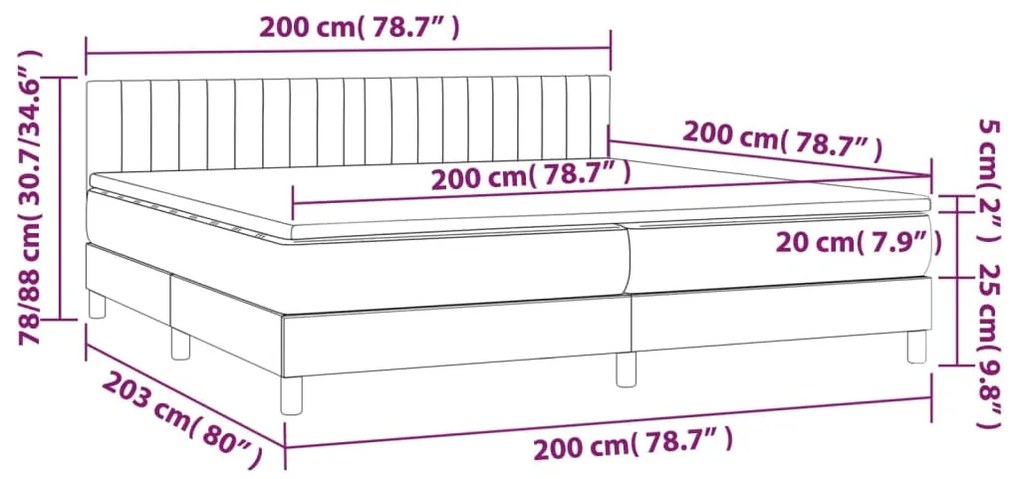 Letto a Molle Materasso e LED Marronescuro 200x200cm in Tessuto