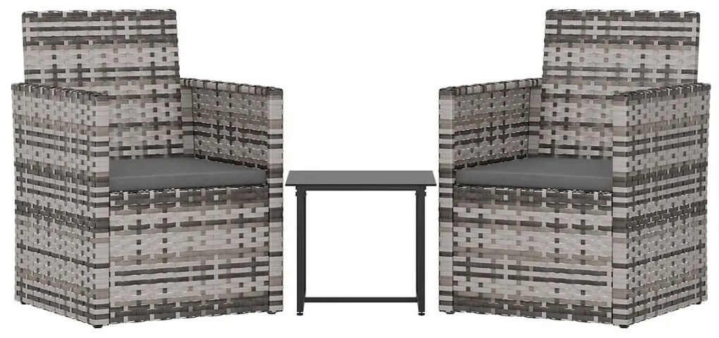 Set divani da esterno 3 pz con cuscini in polyrattan grigio