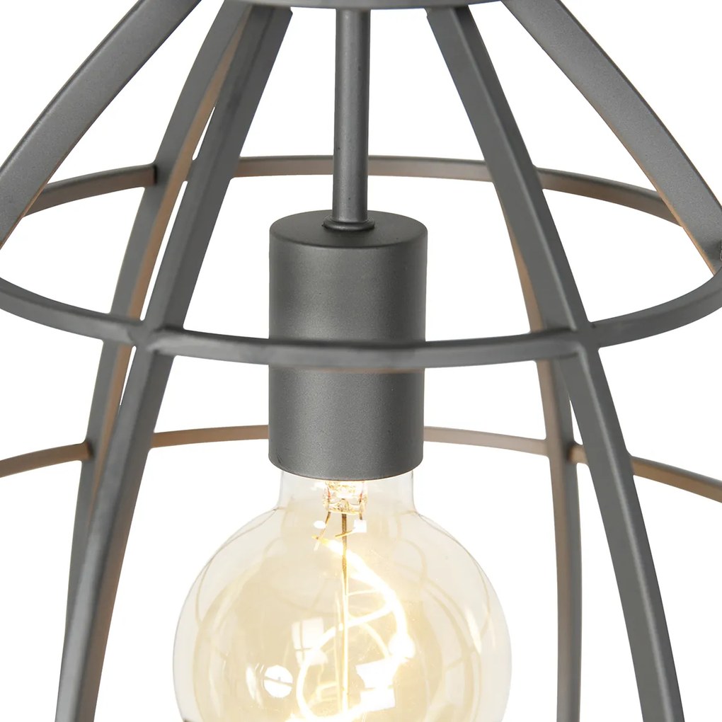 Lampada a sospensione industriale grigio scuro con legno 34 cm - Arthur