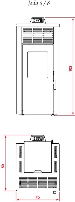 Royal Jada 6 Stufa A Pellet Ad Aria 6 Kw Serbatoio 19 Kg 45x59x102 Cm In Acciaio Nero