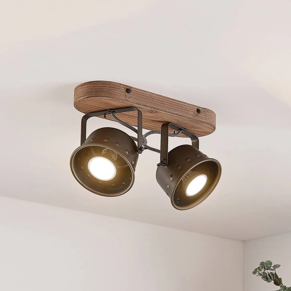 Faretto da soffitto Lindby Rubinjo, 31 cm, a 2 luci, legno; metallo