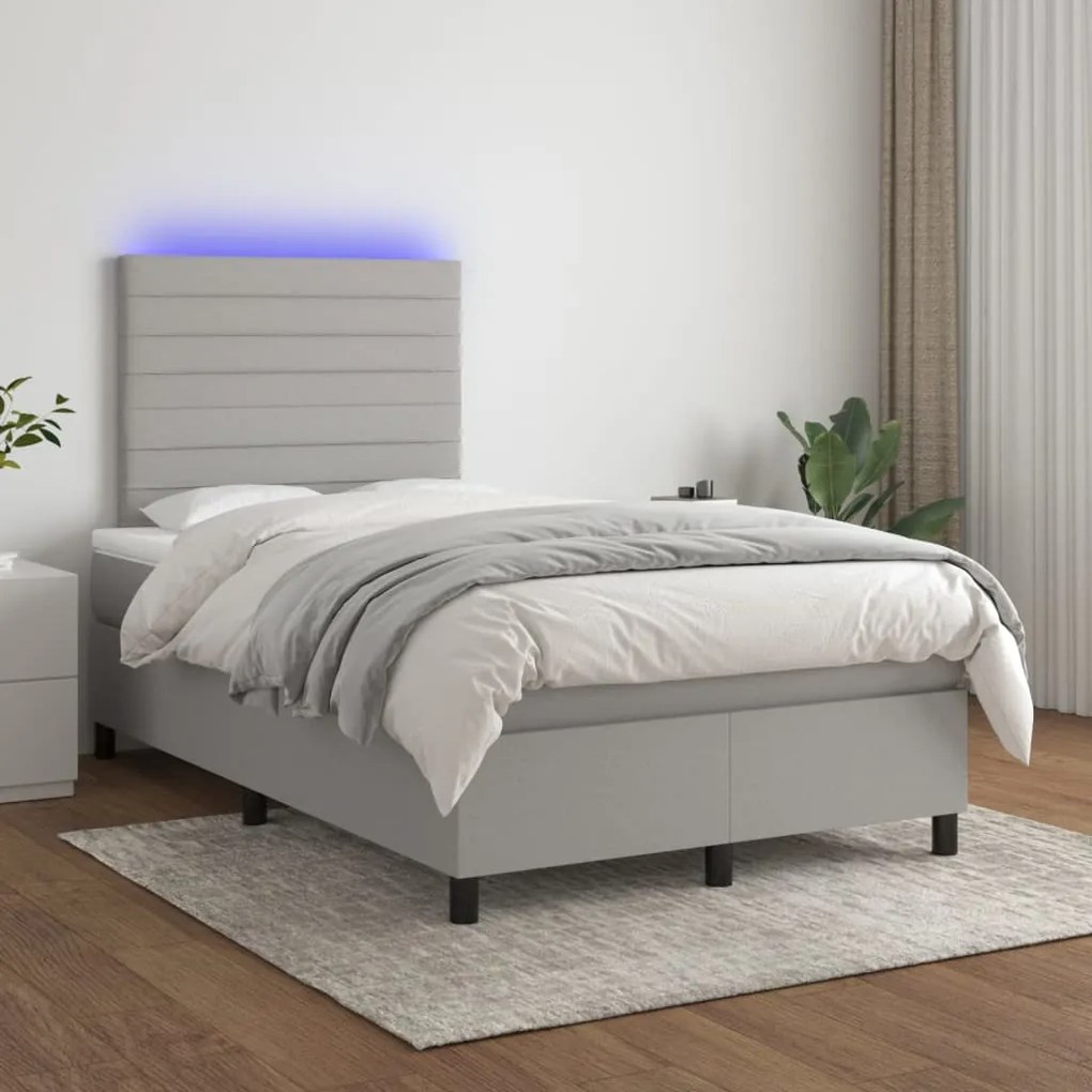 Letto A Molle Materasso E Led Grigio Chiaro 120x200 Cm Tessuto /