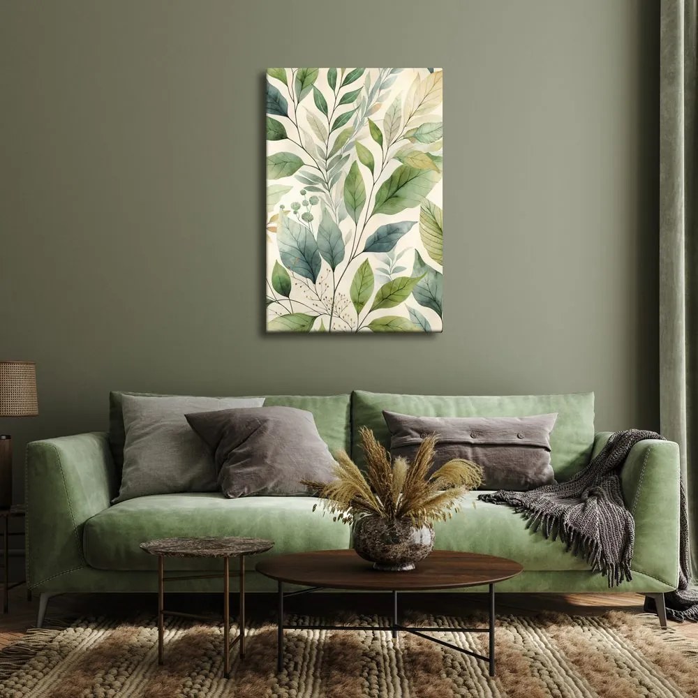 Quadro su tela – Foglie verdi ad acquerello