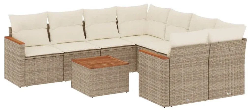 Set divano da giardino 9 pz con cuscini beige in polyrattan