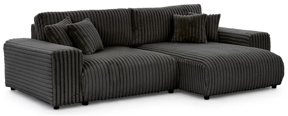 Divano angolare con penisola a destra grigio scuro e rivestimento in velluto a coste allungabile e con contenitore Sarina – Ropez