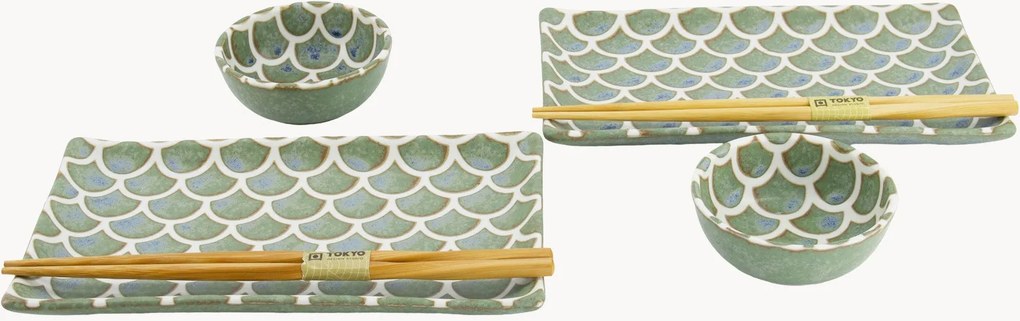 Set di 6 piatti da sushi in porcellana Mermaid, 2 persone