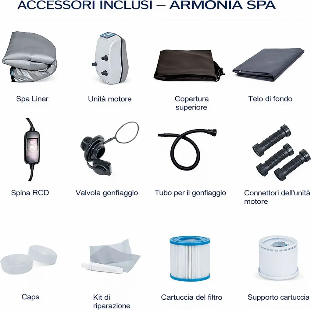 Vasca Idromassaggio Piscina Spa Gonfiabile Armonia 4 Adulti 682 L in PVC Grigio...