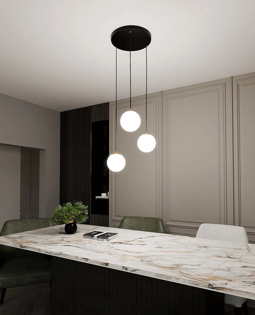 Lampadario a sospensione in Acciaio ROYAL 3 Nero/Bianco e Oro 3xE14