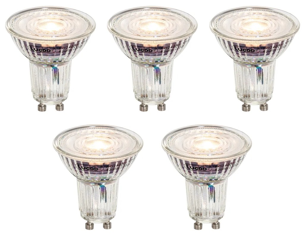 Set van 5 GU10 50mm dimbare LED lampen helder 4.9W 430 lm 2700K