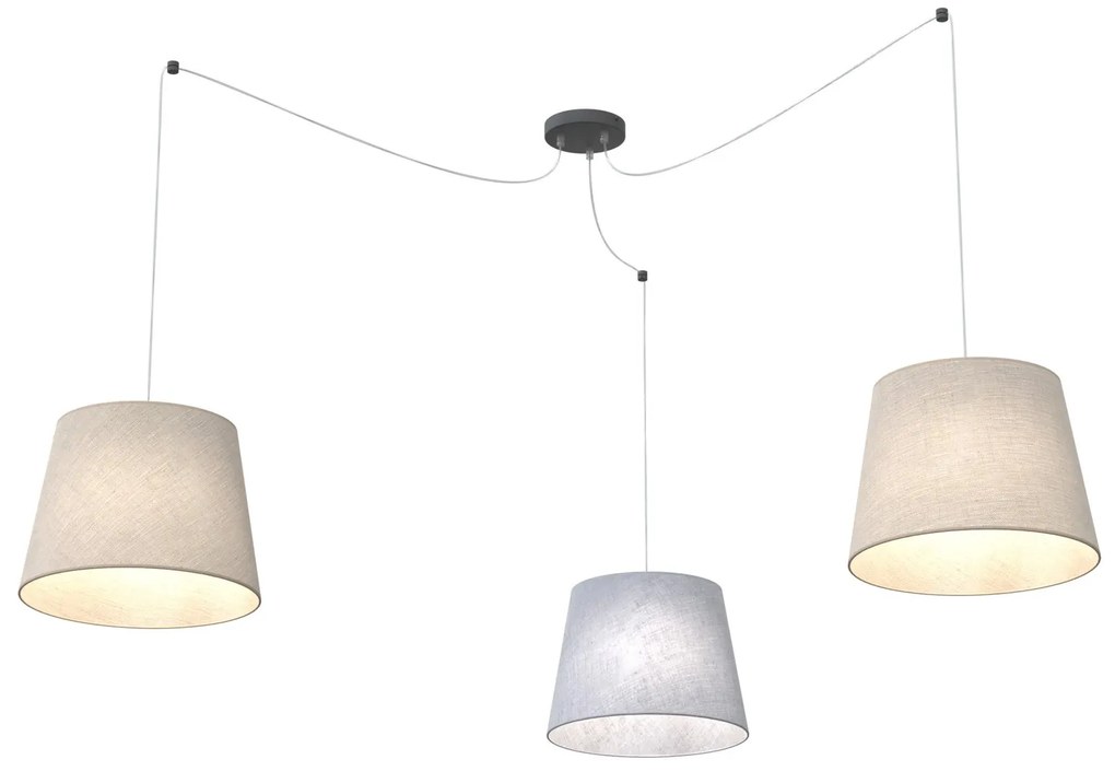 Sospensione 3 Luci Ascot Con Fermacavi E Paralumi Grigio E Beige