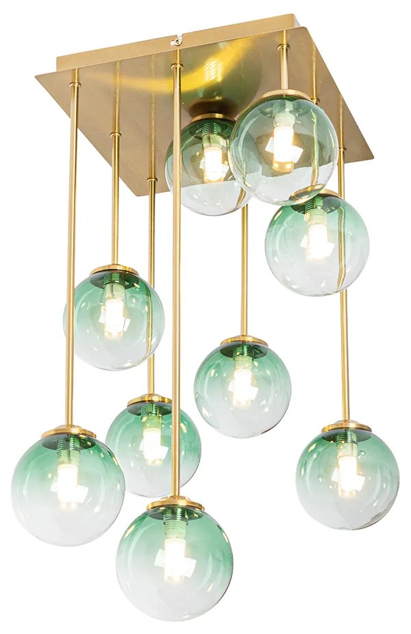 Plafoniera Art Déco oro con vetro verde 9 luci - Atene