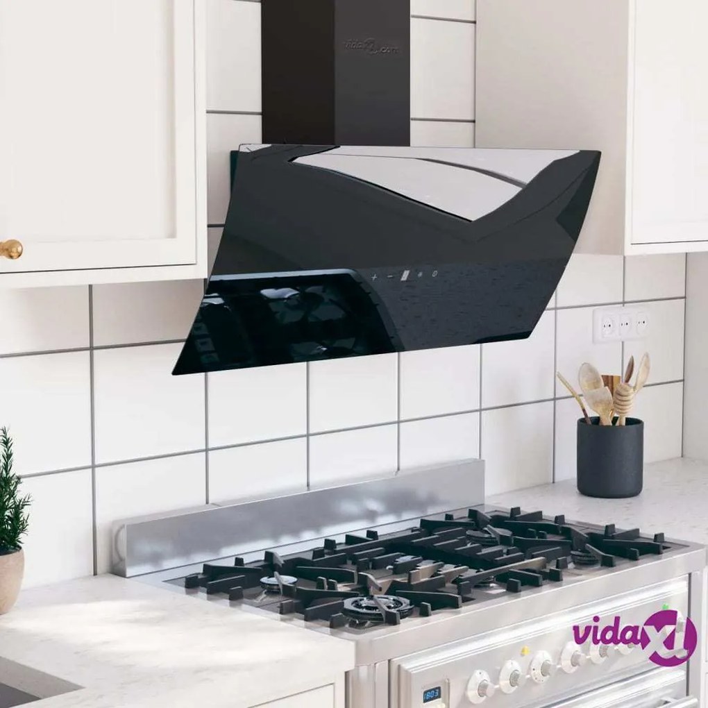 vidaXL Cappa a Parete 90 cm in Acciaio e Vetro Temperato Nero